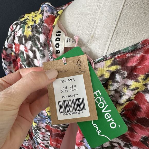 Boden Blouson Sleeve Floral Print Moire Bloom Cropped Top Open Back - Picture 12 of 13